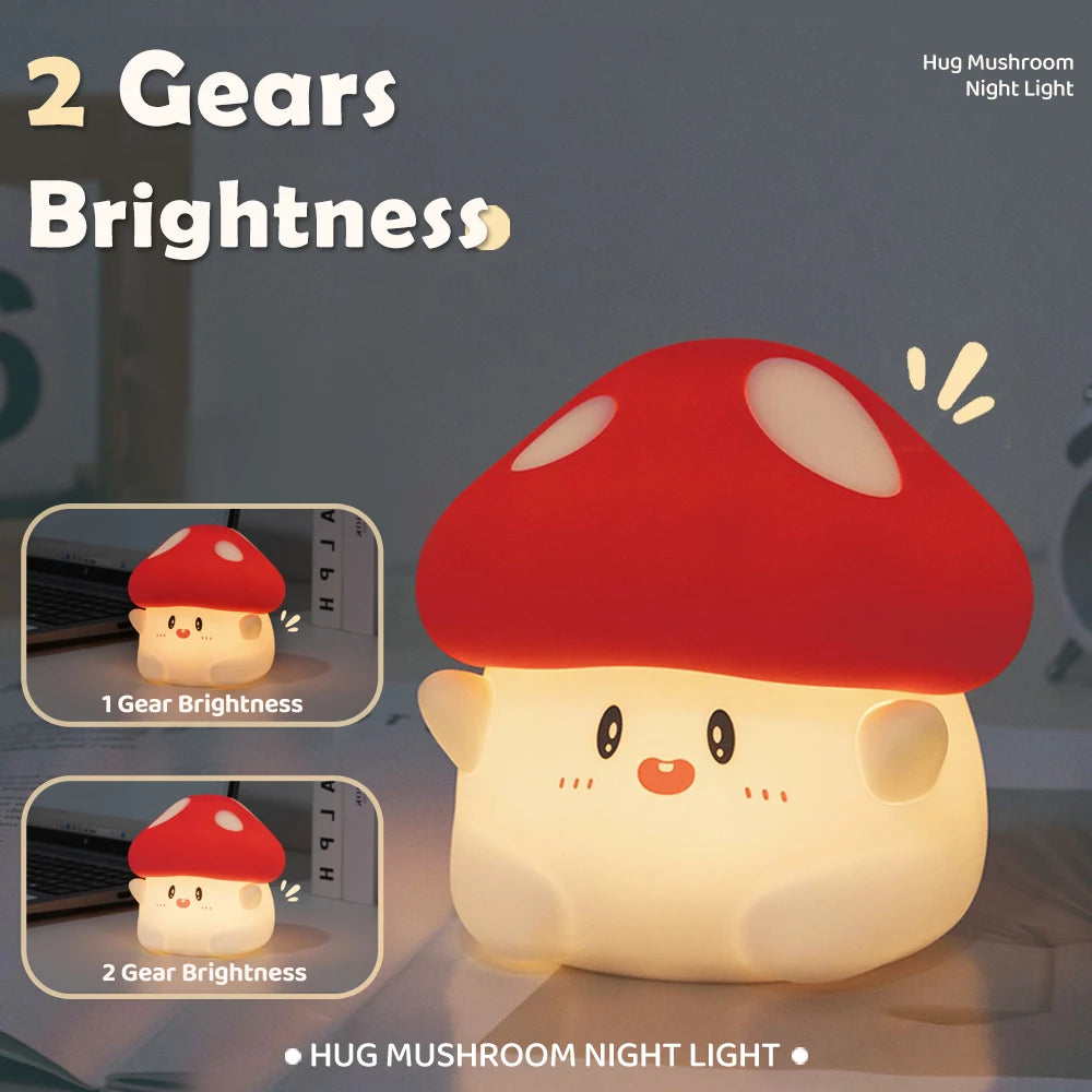 Led Silicone Mushroom Night Light Lamp Kawaii Side