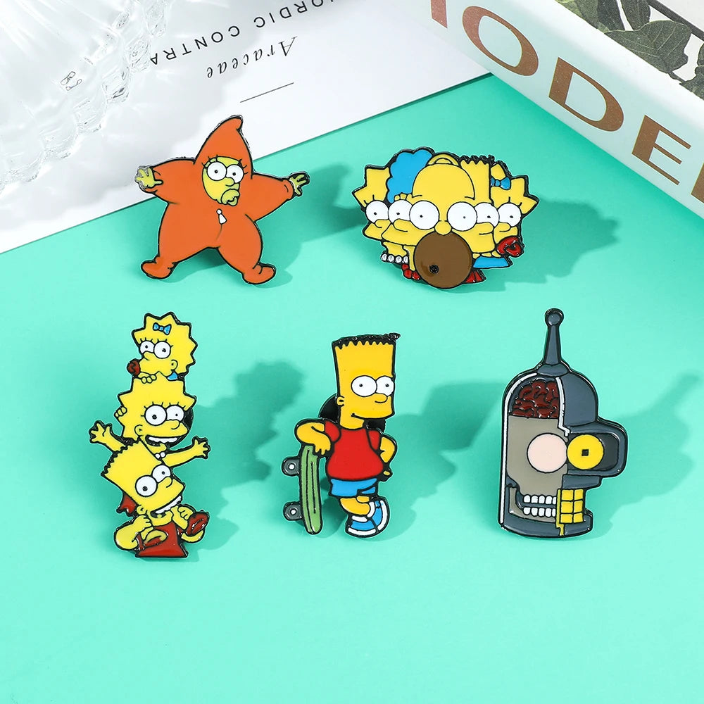 Simpsons Cartoon Anime Funny Enamel Brooch Fashion Creative Shirt Backpack Accessories Badge Lapel Pin Jewelry Decoration Gift Kawaii Side