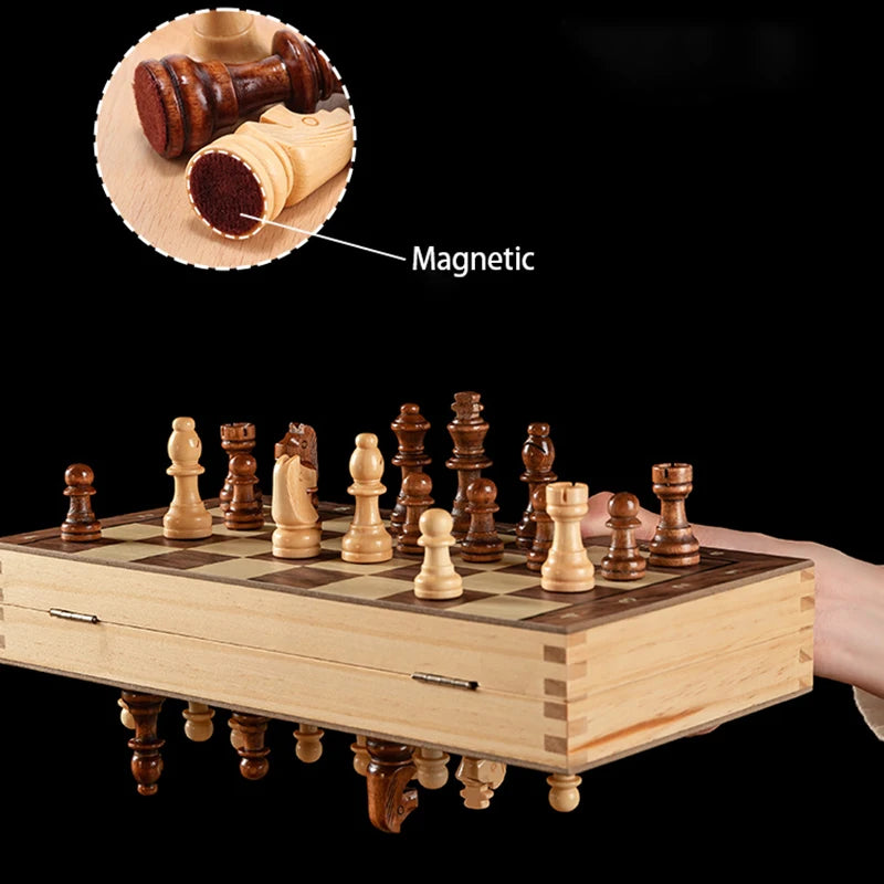 Chess Set - Magnetic Foldable Portable Solid Wood Chess Board