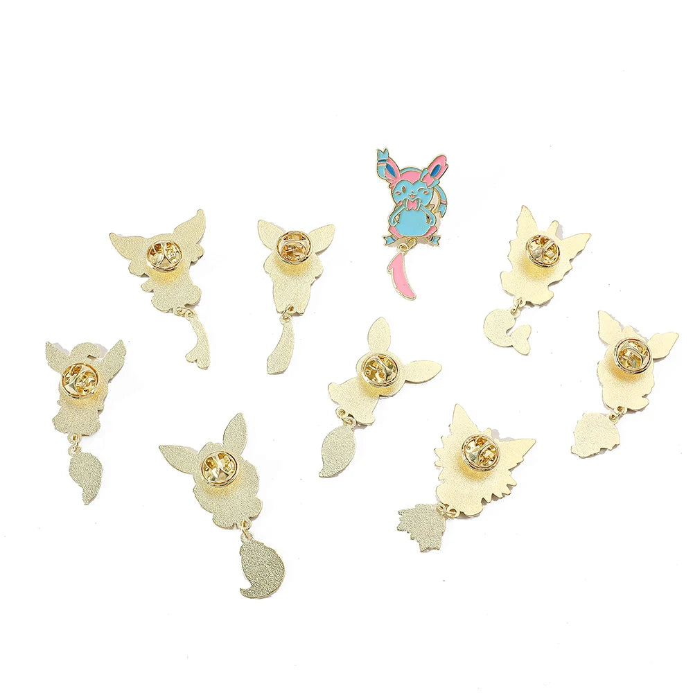 9 Pcs Cartoon Elf Chain Brooch Creative Cute Eevee Enamel Pin Metal Badge Jewelry Clothes Backpack Accessories Gift for Friends Kawaii Side