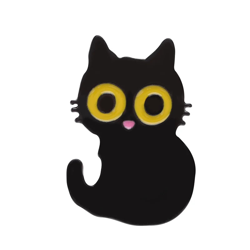 Black Cats Enamel Pins Kawaii Side