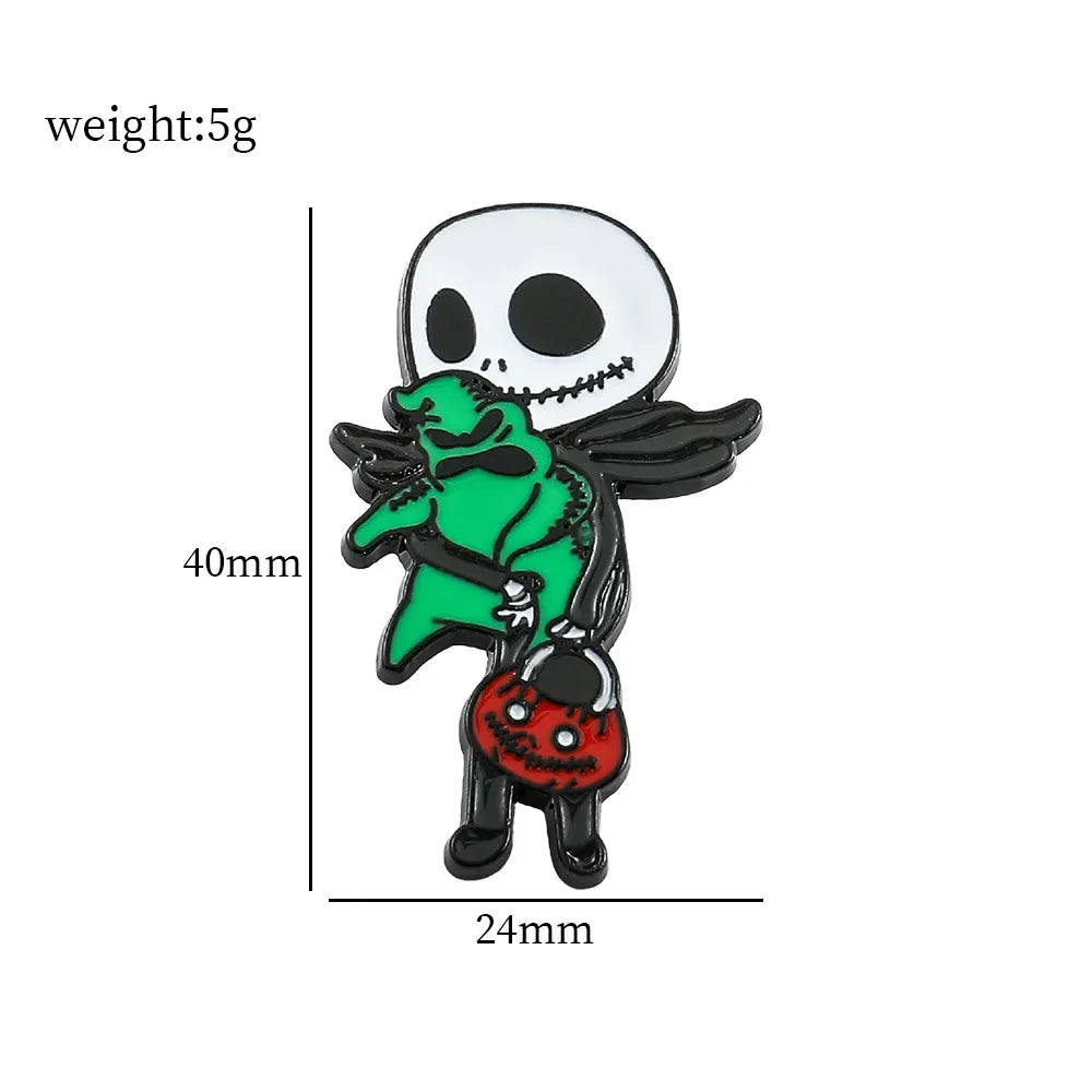 Nightmare Before Christmas Enamel Pin Cartoon Jack Sally Character Halloween Brooch for School Bags Apparel Accessories Jewelry Kawaii Side