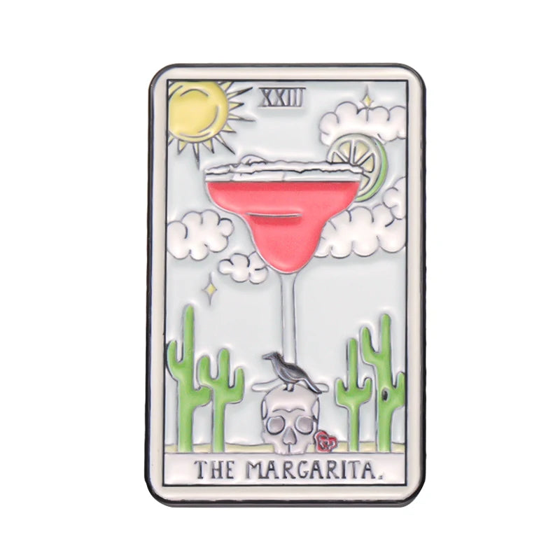 Creative Funny Tarot Enamel Pin The Coffee Donut Pizza Margarita Beer Wine Brooch Lapel Metal Badge Jewelry Gifts Wholesale Kawaii Side