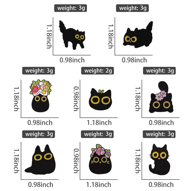 Black Cats Enamel Pins Kawaii Side