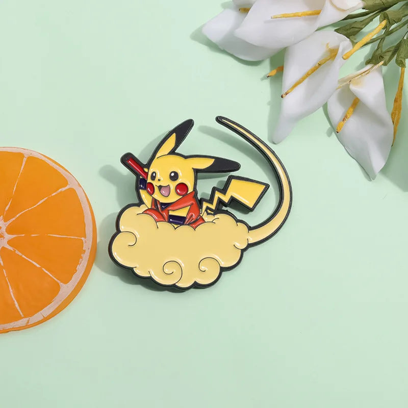 Pokemon Pikachu Cloud Enamel Pins Brooches for Women Cartoon Badge on Backpack Hat Decoration Accessories Anime Jewelry Gifts Kawaii Side