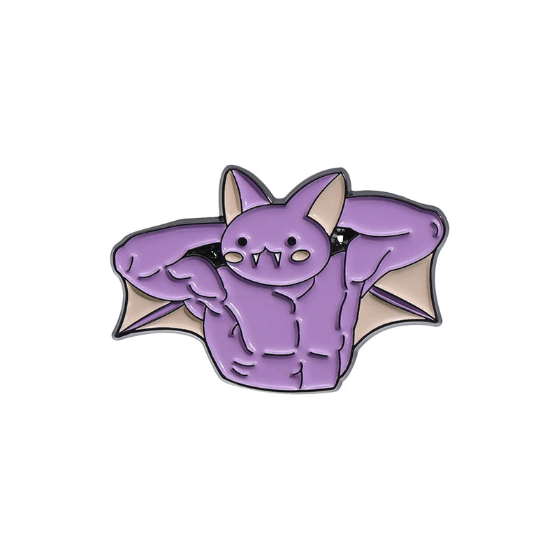 Fitness Muscle Exercise Brooch Enamel Pin Custom Frog Salamander Bat Bee Strong Badges Lapel Pins For Hats Clothes Jewelry Gifts Kawaii Side