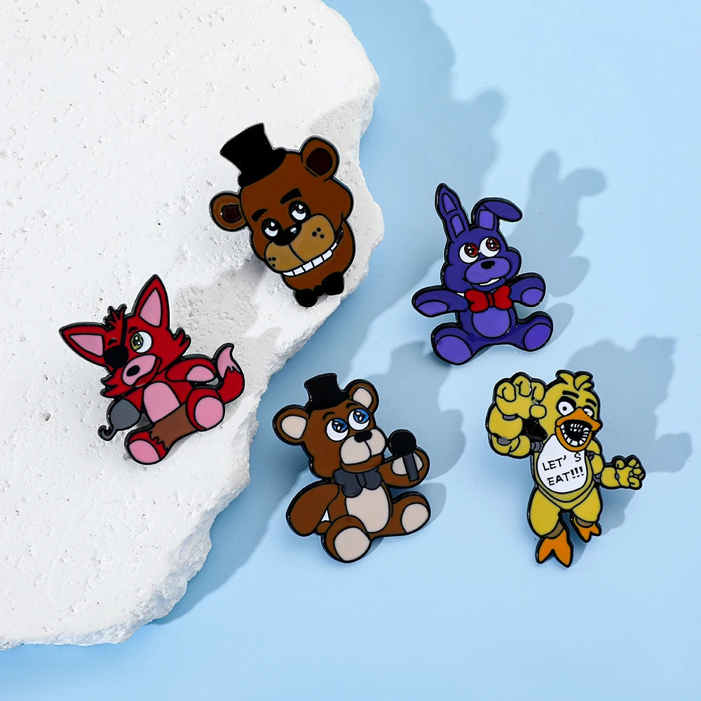 Five Night's At Freddy Badges Cartoon Anime FNAF Enamel Lapel Pins Brow Bear Fox Cute Brooches for Backpack Decoration Jewelry Kawaii Side