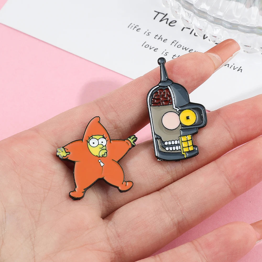 Simpsons Cartoon Anime Funny Enamel Brooch Fashion Creative Shirt Backpack Accessories Badge Lapel Pin Jewelry Decoration Gift Kawaii Side