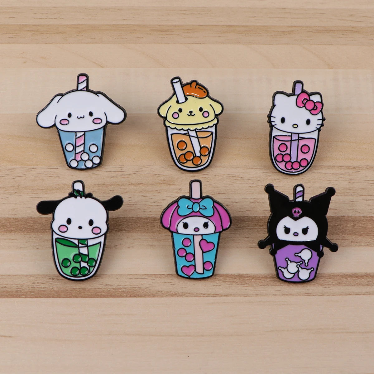 Cute Bubble Tea Enamel Pin Set Kawaii Side