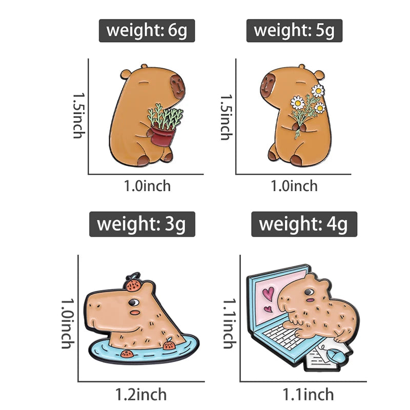 Cartoon Cute Capybara Brooch Enamel Pins Custom Funny Hippopotamus Metal Lapel Badge Clothes Backpack Accessories Jewelry Gift Kawaii Side