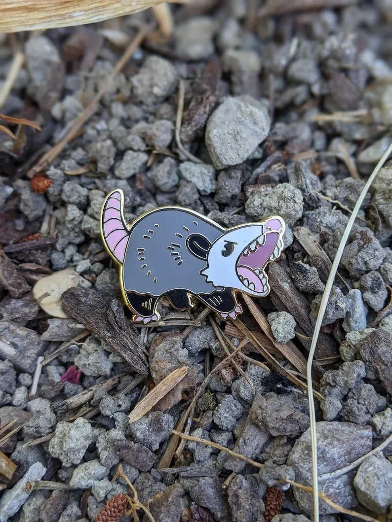 Angry Opossum Hard Enamel Pin Kawaii Side