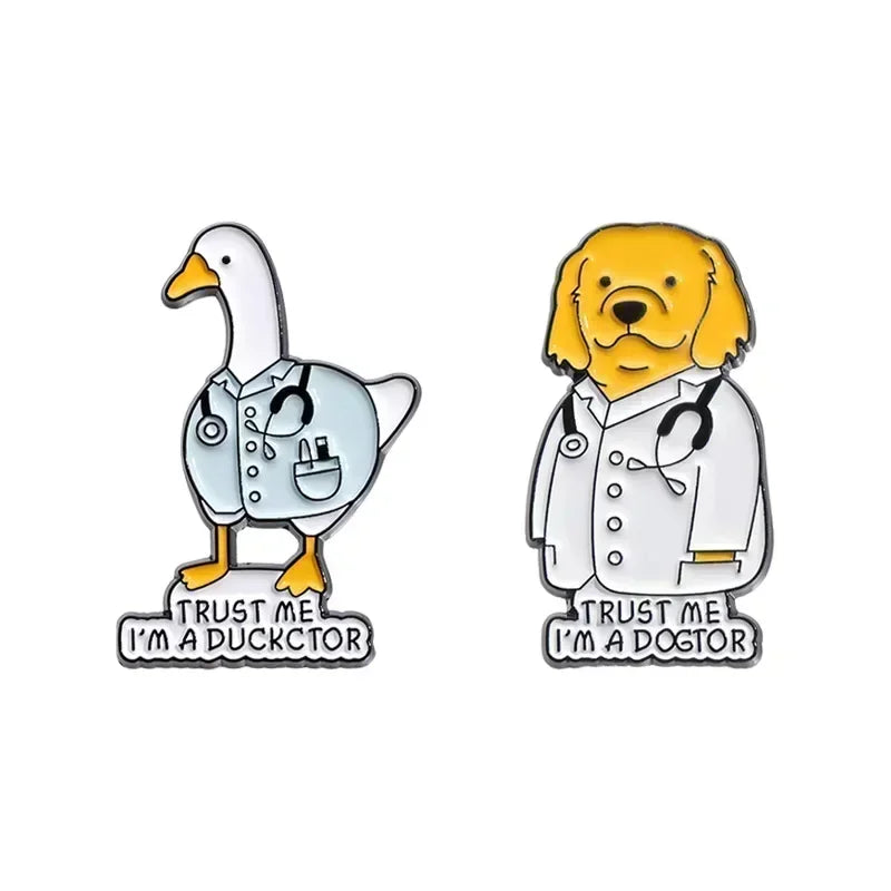 Animal Doctor Enamel Pins TRUST ME I'M A DOGTOR Brooches Lapel Backpack Badges Animal Decoration Jewelry Gift for Friends Kawaii Side