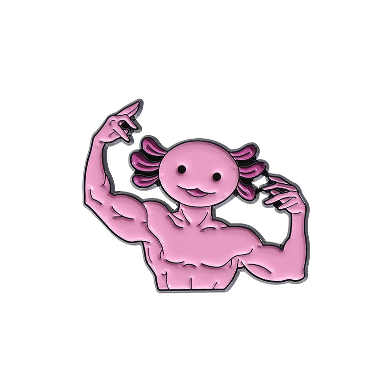 Fitness Muscle Exercise Brooch Enamel Pin Custom Frog Salamander Bat Bee Strong Badges Lapel Pins For Hats Clothes Jewelry Gifts Kawaii Side