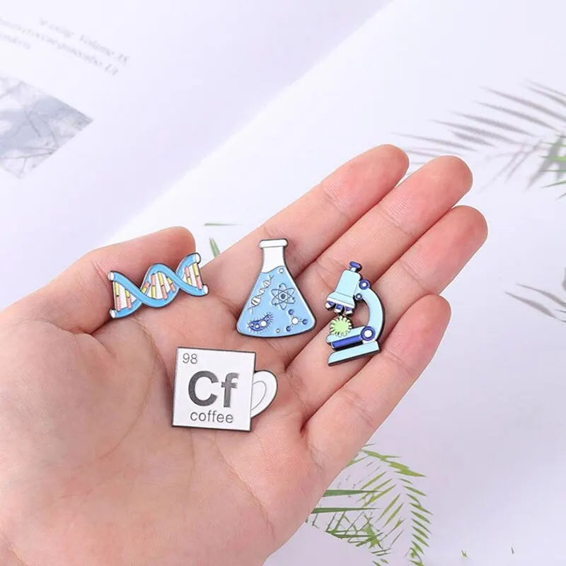 4pcs Science Enamel Pin Microscope Beaker Chemical Molecular DNA Biological Experimental Tool Metal Brooches Badges for Backpack Kawaii Side