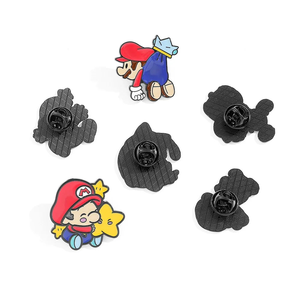 3/6 pcs Classic Game Super Mario Bros Enamel Lapel Pins Cartoon Mario Bros Brooch for Backpack Badge Pins Accessories Kawaii Side