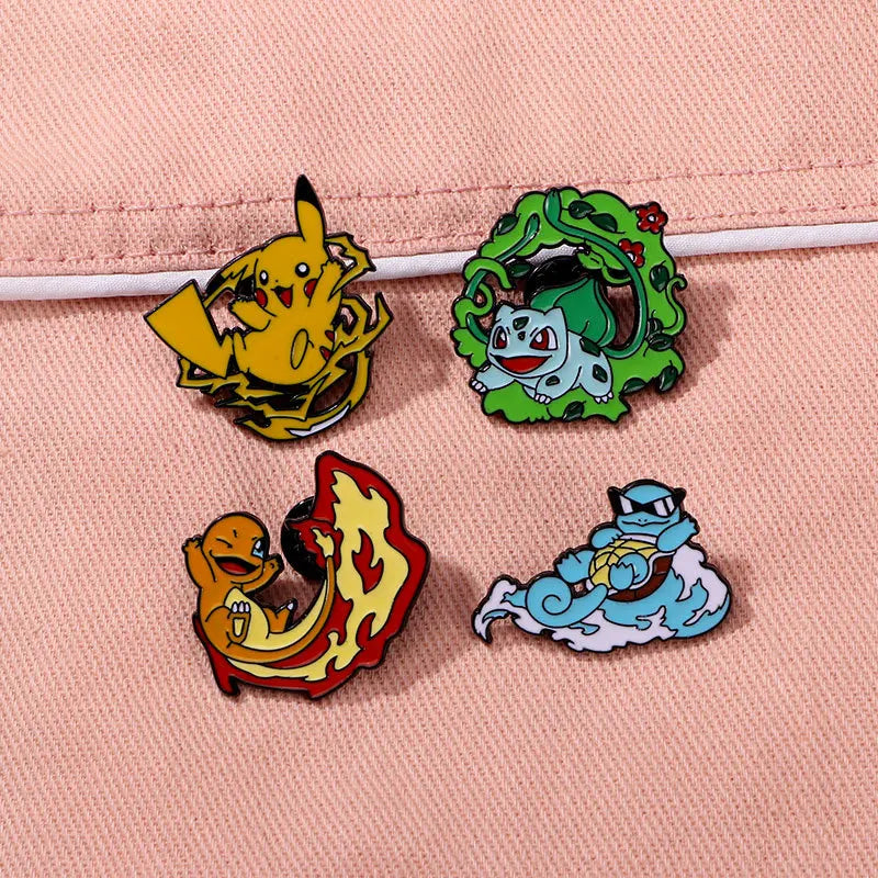 Pokemon Pikachu Lapel Pin Cartoon Cute Lapel Pin Charmander Bulbasaur Squirtle Enamel Pin Metal Badge Accessories Jewelry Gifts Kawaii Side