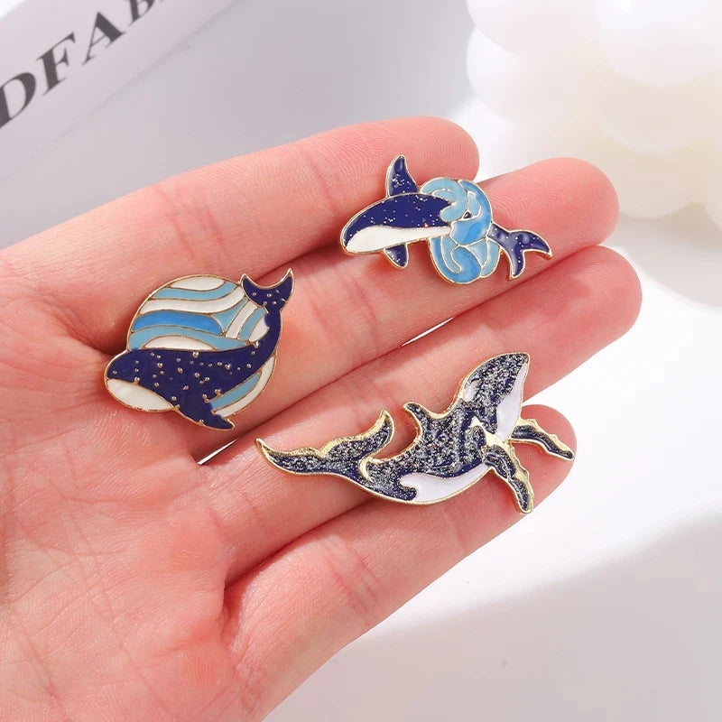 Sea Whale Series Enamel Pin Cartoon Blue Animals Badges Metal Women Brooch Jewelry Accessories Clothes Bag Lapel Pins Gift Kawaii Side