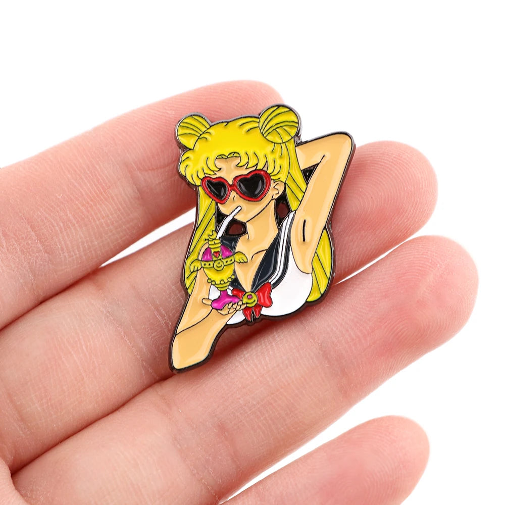 Anime Friends Enamel Pin Brooches for Women Manga Lapel Pins Badges on Backpack Cosplay Accessories Birthday Gift Toys Kawaii Side