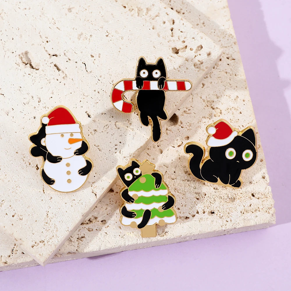 [Special Bundle] Christmas Kitten Enamel Pin Kawaii Side