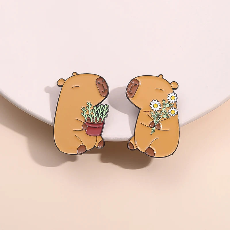 Wholesale Cute Capybara Enamel Pins Cartoon Animal Hard Metal Brooches Shirt Backpack Lapel Badge Jewelry Gift for Kids Friends Kawaii Side