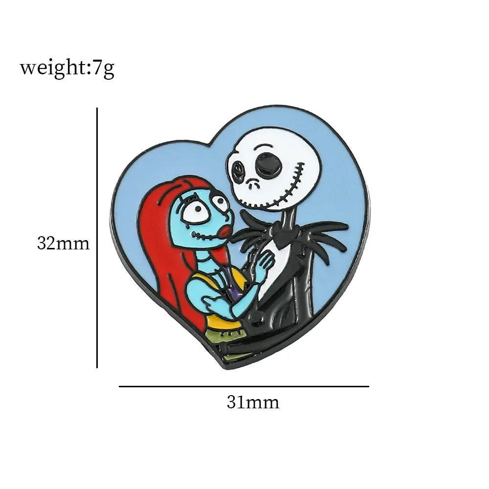 Nightmare Before Christmas Enamel Pin Cartoon Jack Sally Character Halloween Brooch for School Bags Apparel Accessories Jewelry Kawaii Side