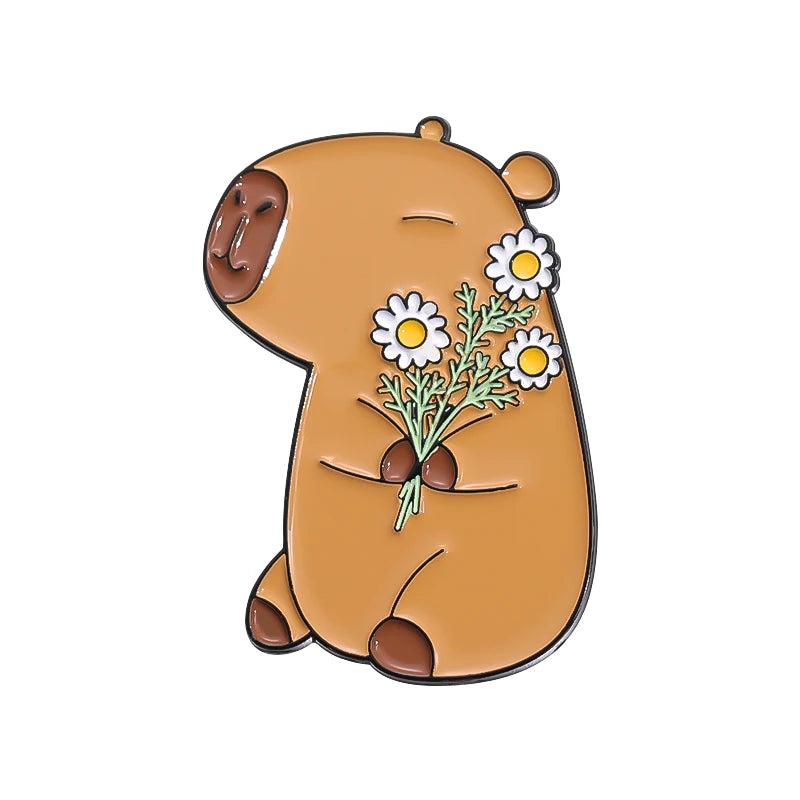 Wholesale Cute Capybara Enamel Pins Cartoon Animal Hard Metal Brooches Shirt Backpack Lapel Badge Jewelry Gift for Kids Friends Kawaii Side