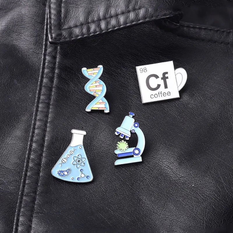 4pcs Science Enamel Pin Microscope Beaker Chemical Molecular DNA Biological Experimental Tool Metal Brooches Badges for Backpack Kawaii Side