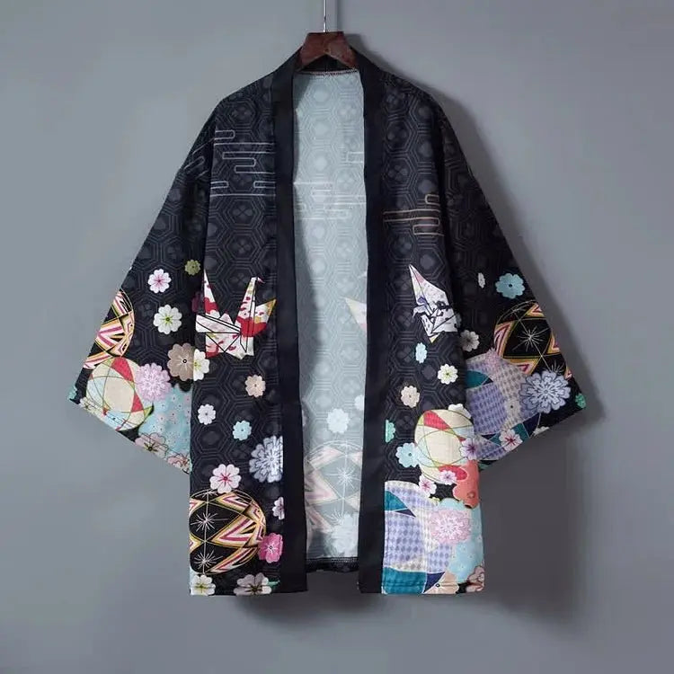 Vintage Paper Crane Blossom Print Cardigan Kimono Outerwear - Kawaii Side