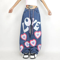 Jeans larghi con cuore per ragazza indie Y2K