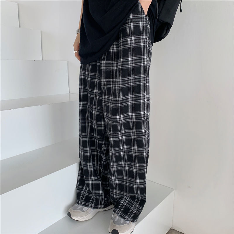 Black Plaid Wide Leg Pants Kawaii Side