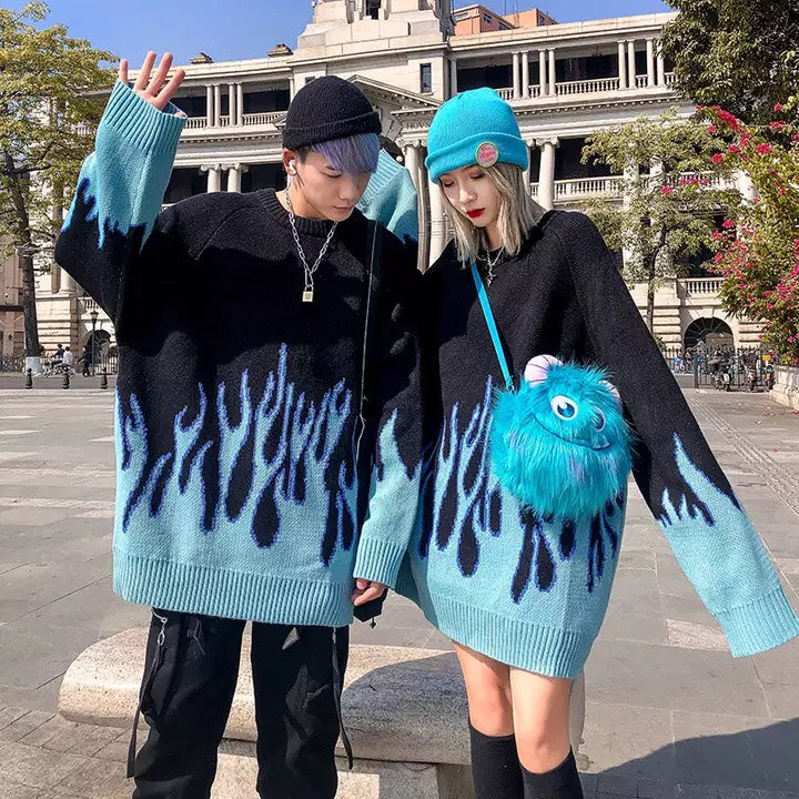 Blue Flame Sweatshirt Kawaii Side