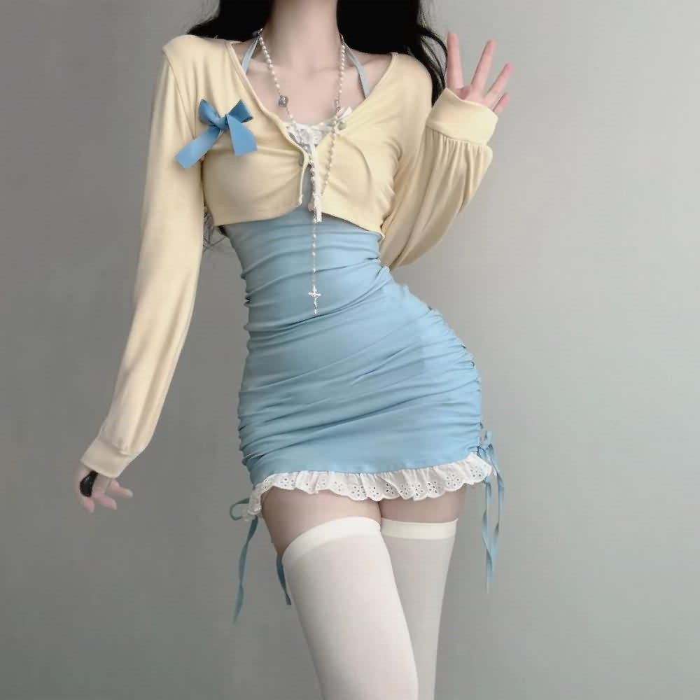 Pastel Goth Mini Dress And Cardigan Set