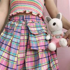 Kawaii Bright Colorful Plaid Skirt