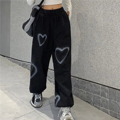 Pantaloni con stampa di cuori Y2k