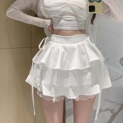 Dollette Ruffle Double Layer Mini Skirt White