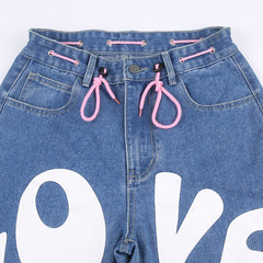 Jeans larghi con cuore per ragazza indie Y2K