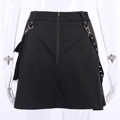 Gothic Black Skirt Cargo Pocket