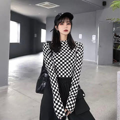 Slim Checkered LS Top