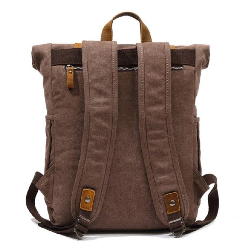 Canvas and Leather Roll-Top Vintage Backpack