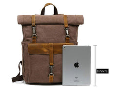 Canvas and Leather Roll-Top Vintage Backpack