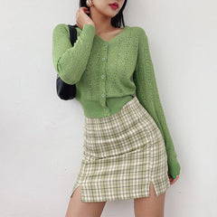 Korean Split Mini Plaid Skirt with Shorts