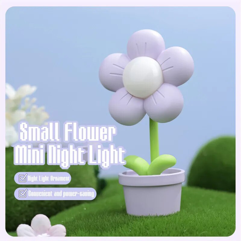 Simpatica mini lampada da tavolo a forma di fiore margherita a LED, luce notturna da comodino