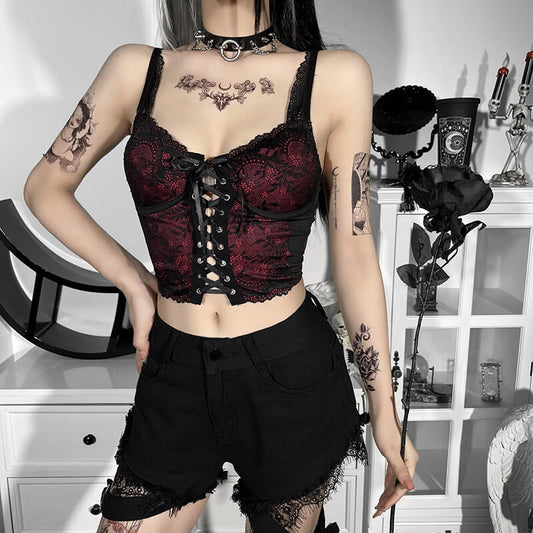 Aesthetic goth red lace camisole