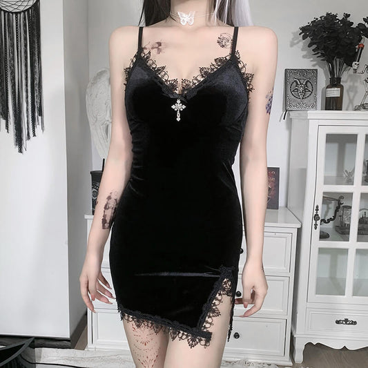 Aesthetic goth slit suspender dress