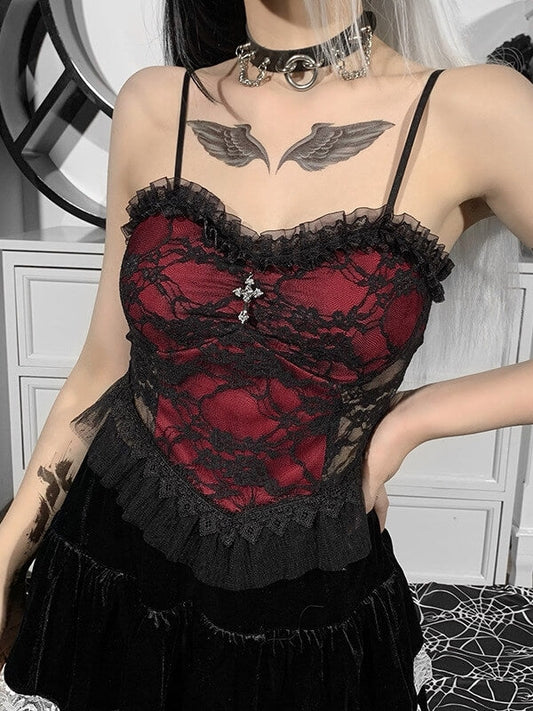 Alternative cross red lace camisole