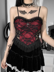 Alternative cross red lace camisole