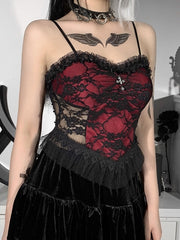 Alternative cross red lace camisole