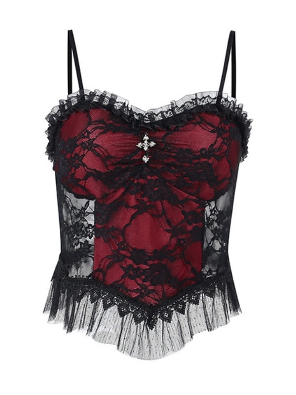 Alternative cross red lace camisole