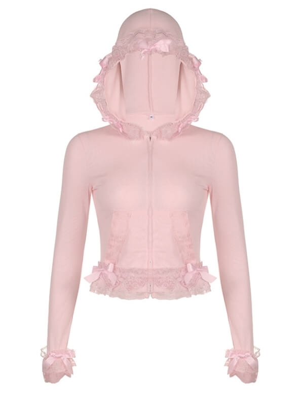 Barbie pink lace cropped hoodie