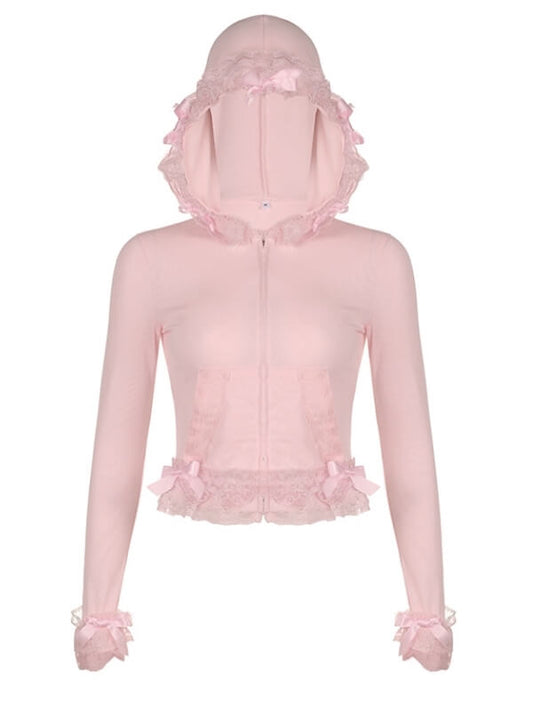 Barbie pink lace cropped hoodie